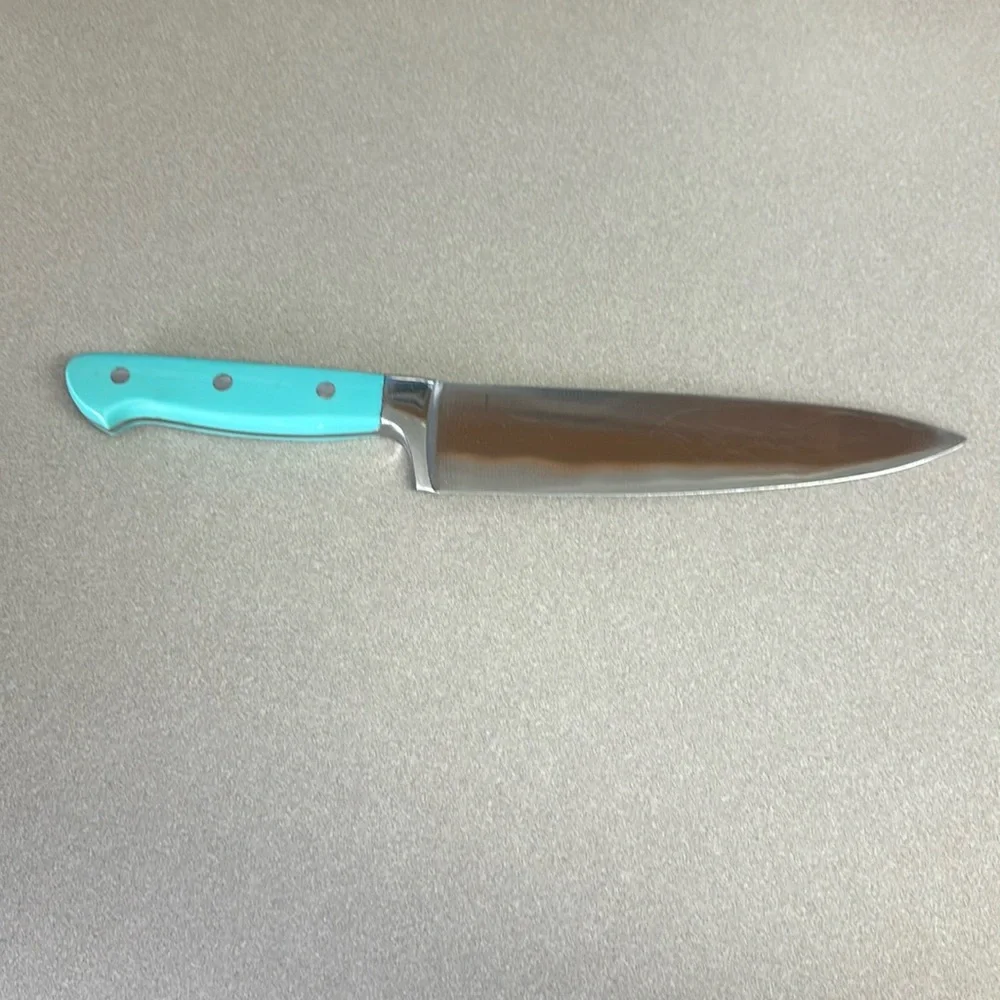 Pioneer Woman 8 in knife with Turquoise handle in good used condition